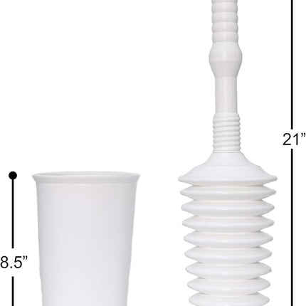 Master Plunger MP500-4TB Heavy Duty Bathroom Toilet Plunger Kit with Tall Bucket Caddy Equipped with Air Release Valve, White.