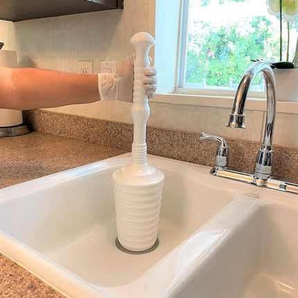Master Plunger MP500-4TB Heavy Duty Bathroom Toilet Plunger Kit with Tall Bucket Caddy Equipped with Air Release Valve, White.