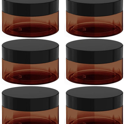 8 oz Amber Plastic Cosmetic Jars Leak Proof Container with Black Lid for Cream, Lotion, Powder, ointment, Beauty Products etc, 6 Pcs..