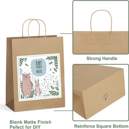 Eupako Kraft Shopping Bags 10x5x13 - 100 PCS Brown Paper With Handles, Gift Bulk, Party Favor, Merchandise, Retail.