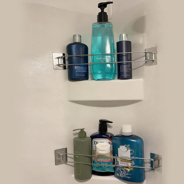 Safoner RV Shower Corner Storage Bar- Adjustable Stainless Steel Rod for Corner Shelves in Camper, Length 7.9-13.7 inches- RV Bathroom Organization Must Have Accessories (2 Pack.