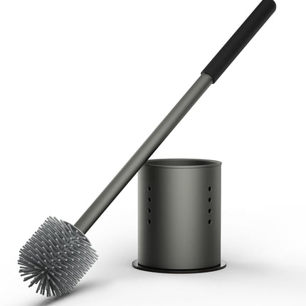 RV Toilet Brush and Holder Set- One-Piece Long Handle, Silicone Head, Magnetic Base- RV Bathroom Cleaning Kit, RV Essentials Accessories for Camper, Trailer, Motorhome.