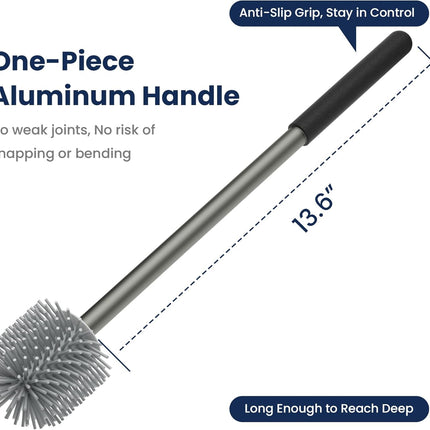 RV Toilet Brush and Holder Set- One-Piece Long Handle, Silicone Head, Magnetic Base- RV Bathroom Cleaning Kit, RV Essentials Accessories for Camper, Trailer, Motorhome.