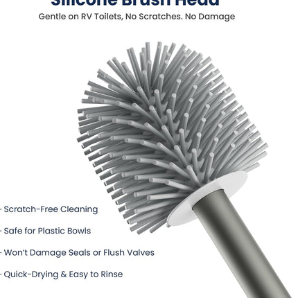 RV Toilet Brush and Holder Set- One-Piece Long Handle, Silicone Head, Magnetic Base- RV Bathroom Cleaning Kit, RV Essentials Accessories for Camper, Trailer, Motorhome.