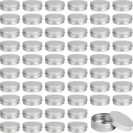 Moretoes 60 Pack Tins, 2Oz Metal Round Tins, Aluminum Tin Cans Containers with Screw Lid for Lotion Bars, Balms, Salve, Spices or Beard Balm.