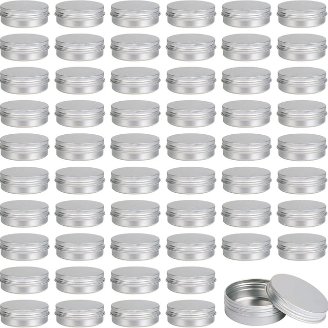 Moretoes 60 Pack Tins, 2Oz Metal Round Tins, Aluminum Tin Cans Containers with Screw Lid for Lotion Bars, Balms, Salve, Spices or Beard Balm.