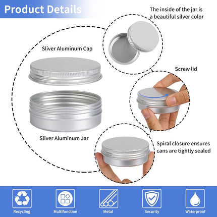 Moretoes 60 Pack Tins, 2Oz Metal Round Tins, Aluminum Tin Cans Containers with Screw Lid for Lotion Bars, Balms, Salve, Spices or Beard Balm.