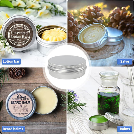 Moretoes 60 Pack Tins, 2Oz Metal Round Tins, Aluminum Tin Cans Containers with Screw Lid for Lotion Bars, Balms, Salve, Spices or Beard Balm.