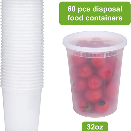 Moretoes 60 Sets 32 Oz Soup Containers with Lids, Deli Containers with Lids, Heavy-Duty Microwaveable Airtight Container for Soups, Leftovers, Sauces.