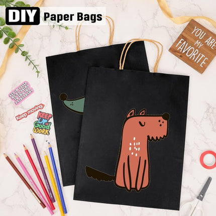 Moretoes 100pcs Paper Gift Bags 10x5x13 Inches Black Kraft Paper Bags with Handles Bulk for Shopping, Retail, Small Business, Birthday Wedding Party Favor, Merchandise.