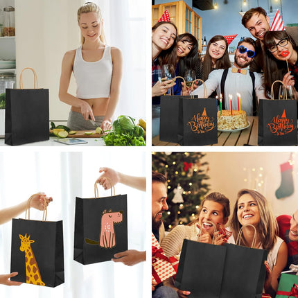 Moretoes 100pcs Paper Gift Bags 10x5x13 Inches Black Kraft Paper Bags with Handles Bulk for Shopping, Retail, Small Business, Birthday Wedding Party Favor, Merchandise.
