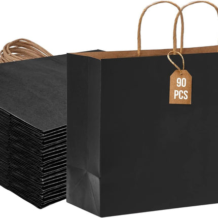 Moretoes 90pcs Black Gift Bags, 16x6x12 Inch Large Paper Bags with Handles Bulk for Boutiques, Grocery, Small Business, Mechandise, Party, Gifts & Merchandise.