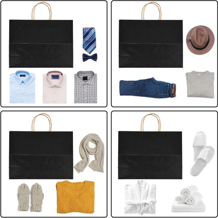 Moretoes 90pcs Black Gift Bags, 16x6x12 Inch Large Paper Bags with Handles Bulk for Boutiques, Grocery, Small Business, Mechandise, Party, Gifts & Merchandise.