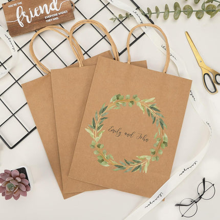Moretoes 50pcs Brown Kraft Paper Bags - 10x5x13 Inches, Handles, Bulk - Retail & Shopping Bags for Birthday & Wedding Party Favors.