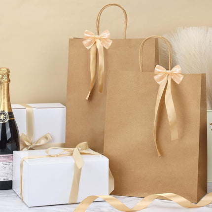 Moretoes 50pcs Brown Kraft Paper Bags - 10x5x13 Inches, Handles, Bulk - Retail & Shopping Bags for Birthday & Wedding Party Favors.
