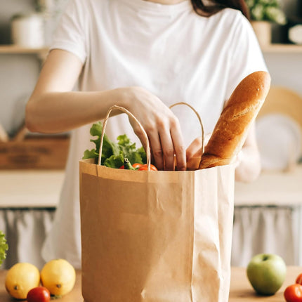 Moretoes 50pcs Brown Kraft Paper Bags - 10x5x13 Inches, Handles, Bulk - Retail & Shopping Bags for Birthday & Wedding Party Favors.