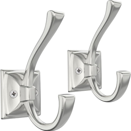 2 Pack Brushed Nickel Towel Robe Hooks, Coat Hooks for Wall Hanging Hat, Key, Bag, Mudroom Hook Entrance Bathroom Door Decorative Heavy Duty Hats Hanger.