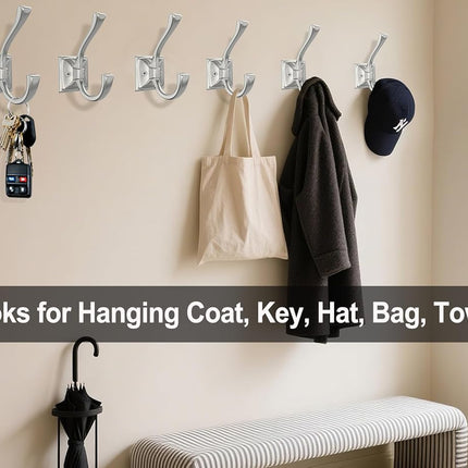 2 Pack Brushed Nickel Towel Robe Hooks, Coat Hooks for Wall Hanging Hat, Key, Bag, Mudroom Hook Entrance Bathroom Door Decorative Heavy Duty Hats Hanger.