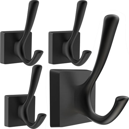 Black Wall Hooks - Coat & Towel Hooks (4 Pack, Heavy Duty, Modern Style).