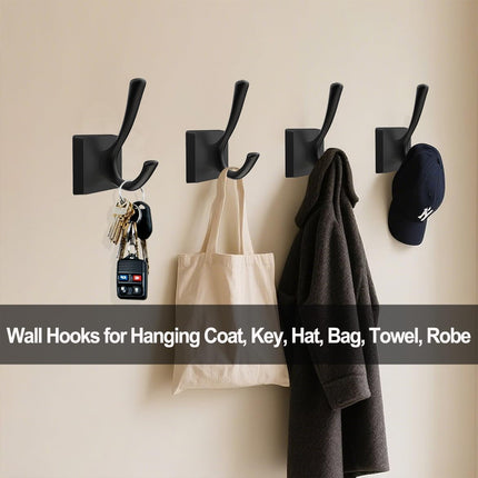 Black Wall Hooks - Coat & Towel Hooks (4 Pack, Heavy Duty, Modern Style).