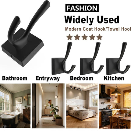 Black Wall Hooks - Coat & Towel Hooks (4 Pack, Heavy Duty, Modern Style).