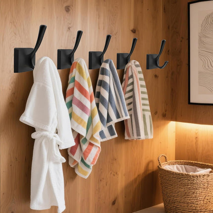 Black Wall Hooks - Coat & Towel Hooks (4 Pack, Heavy Duty, Modern Style).