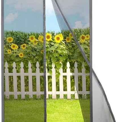 Magnetic Screen Door Self Closing, 78 x 84 inch, Grey Upgraded Polyester Thicken Mesh Mosquito Net for Patio Door, with Magnets, Keep Bugs Out, with Hook Tape.