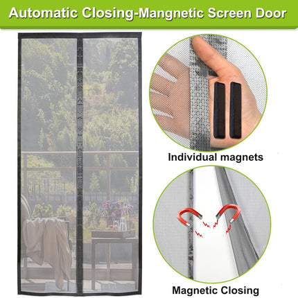 Magnetic Screen Door Self Closing, 78 x 84 inch, Grey Upgraded Polyester Thicken Mesh Mosquito Net for Patio Door, with Magnets, Keep Bugs Out, with Hook Tape.
