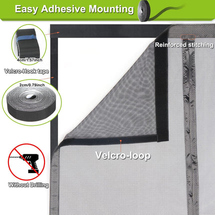 Magnetic Screen Door Self Closing, 78 x 84 inch, Grey Upgraded Polyester Thicken Mesh Mosquito Net for Patio Door, with Magnets, Keep Bugs Out, with Hook Tape.