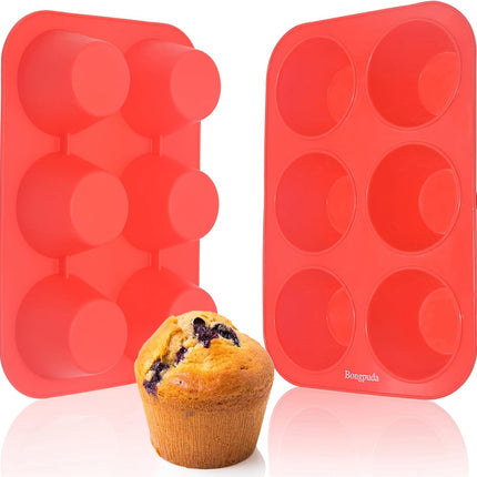 Silicone Large Muffin Pan 2 Pack,6 Cup Large Silicone Cupcake Pan,Non-Stick Jumbo Muffin Pans,Food Grade Cupcake Molds,Perfect for Egg Muffin,Big Cupcake.
