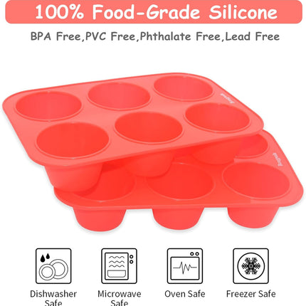 Silicone Large Muffin Pan 2 Pack,6 Cup Large Silicone Cupcake Pan,Non-Stick Jumbo Muffin Pans,Food Grade Cupcake Molds,Perfect for Egg Muffin,Big Cupcake.