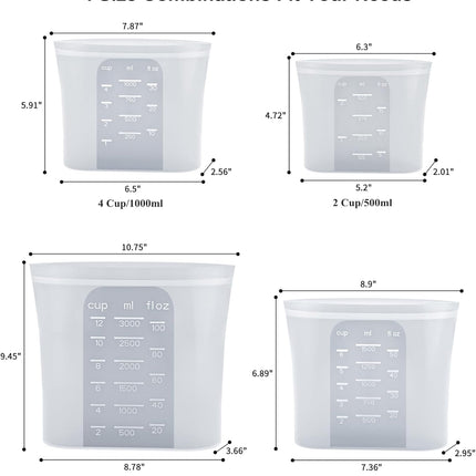 Bangp Premium Silicone Reusable Food Storage Bags,4 Pack,Stand-Up Bottom,Multi-Use Food Freezer Bag,Reclosable Silicone Bags for Marinate Meats,Salad Fruit,Home Organization,Leak-free,Dishwasher Safe.