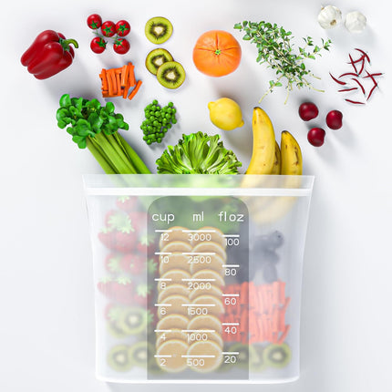 Bangp Premium Silicone Reusable Food Storage Bags,4 Pack,Stand-Up Bottom,Multi-Use Food Freezer Bag,Reclosable Silicone Bags for Marinate Meats,Salad Fruit,Home Organization,Leak-free,Dishwasher Safe.