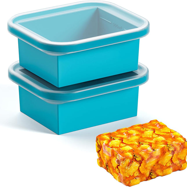 Bangp 2 Cup Silicone Freezer Trays with Lid,2 Pack,Thermally Insulated Containers for Food,Reusable,Soup Freezer Molds,Freeze and Store Soup, Broth, Sauce, Leftovers.