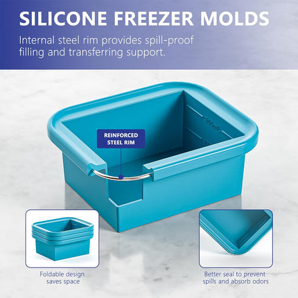 Bangp 2 Cup Silicone Freezer Trays with Lid,2 Pack,Thermally Insulated Containers for Food,Reusable,Soup Freezer Molds,Freeze and Store Soup, Broth, Sauce, Leftovers.