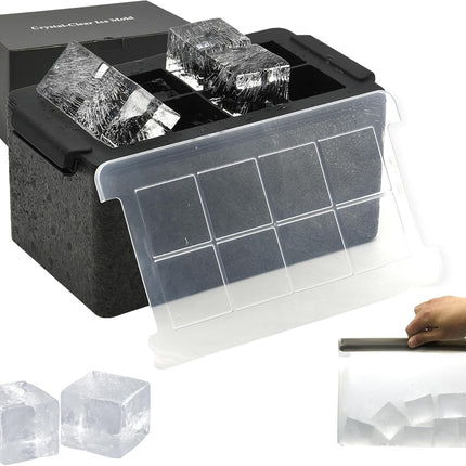 Bangp Crystal Clear Ice Cube Maker,8 Large 2" Square Pure Ice Cubes for Cocktails,Bourbon & Drinks,Clear Ice Cube Mold with Reusable Ice Storage Bag,Whiskey Gifts for Men.