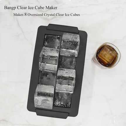 Bangp Crystal Clear Ice Cube Maker,8 Large 2" Square Pure Ice Cubes for Cocktails,Bourbon & Drinks,Clear Ice Cube Mold with Reusable Ice Storage Bag,Whiskey Gifts for Men.