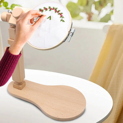 Biaungdo Adjustable Rotated Embroidery Hoop Stand with 5 Pack 5 Sizes Hoop, Wooden Embroidery Holder Frame for Cross Stitch, DIY Craft Sewing Projects.