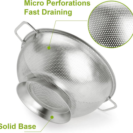 Colander Stainless Steel 3-Quart, Strainer for Kitchen Food, Dishwasher Safe.