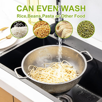 Colander Stainless Steel 3-Quart, Strainer for Kitchen Food, Dishwasher Safe.