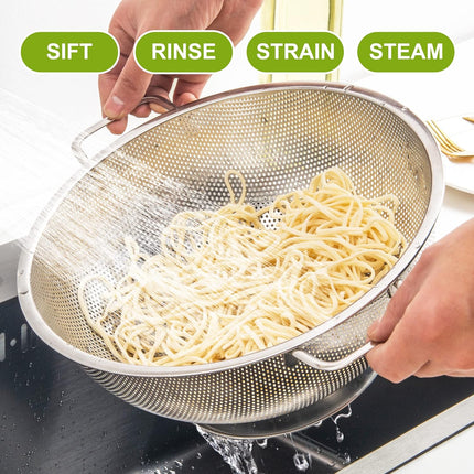 Colander Stainless Steel 3-Quart, Strainer for Kitchen Food, Dishwasher Safe.