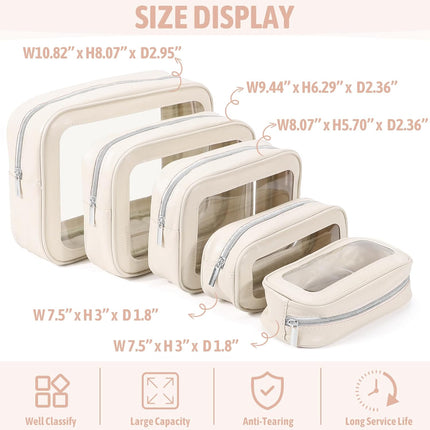 5PCS Diaper Bag Organizer Pouch Set, TSA Approved Toiletry Bag，Clear Waterproof TPU Makeup Bag Set Travel Organizer Bags for Women and Kids,Mothers Day Gifts.