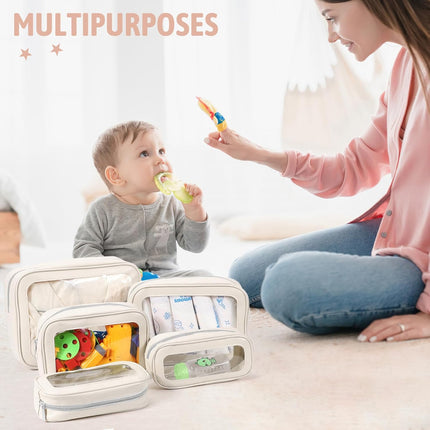 5PCS Diaper Bag Organizer Pouch Set, TSA Approved Toiletry Bag，Clear Waterproof TPU Makeup Bag Set Travel Organizer Bags for Women and Kids,Mothers Day Gifts.