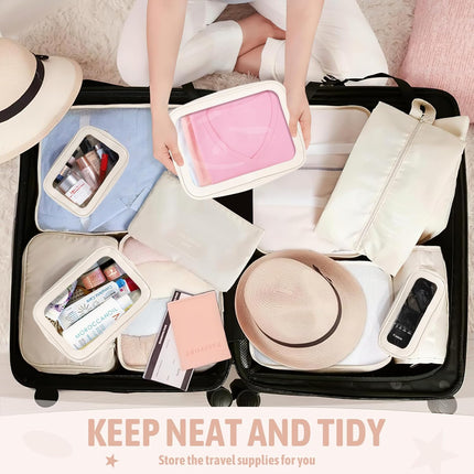 5PCS Diaper Bag Organizer Pouch Set, TSA Approved Toiletry Bag，Clear Waterproof TPU Makeup Bag Set Travel Organizer Bags for Women and Kids,Mothers Day Gifts.