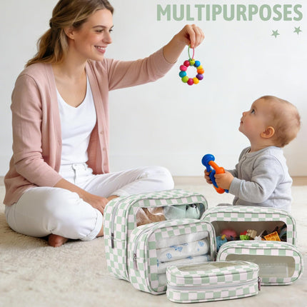 5PCS Diaper Bag Organizer Pouch Set,TSA Approved Toiletry Bag, Waterproof TPU Makeup Bag Set, Travel Organizer Bags for Women and Kids.