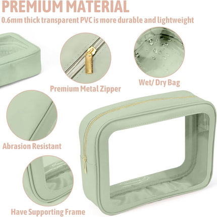 3PCS Clear Toiletry Bag,TSA Approved Travel Makeup Pouch with Zipper for Cosmetics and Toiletries，Diaper Bag Organizer Pouch Set，Women's Purse Organizer and Clear Car Bag.