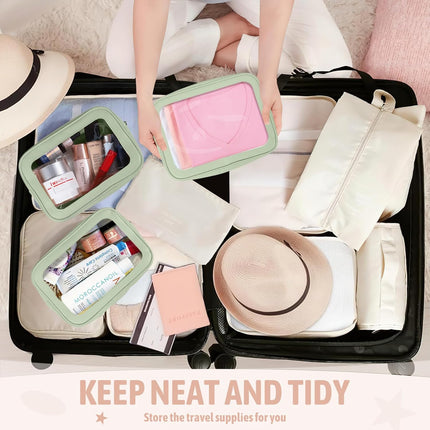3PCS Clear Toiletry Bag,TSA Approved Travel Makeup Pouch with Zipper for Cosmetics and Toiletries，Diaper Bag Organizer Pouch Set，Women's Purse Organizer and Clear Car Bag.