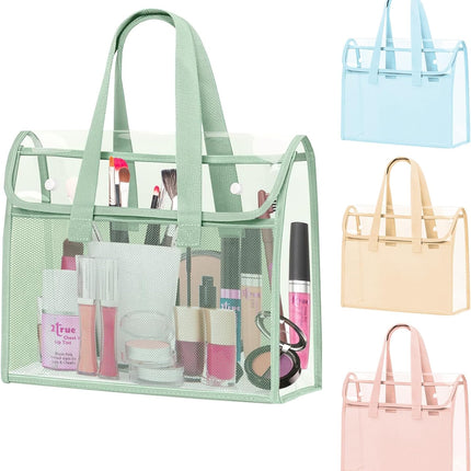4 Pcs Clear Tote Bag, Large Makeup Bags, Clear PVC Cosmetic Bag Organizer, Multifunction Travel Toiletry Bag for Women, Transparent Beach Tote Bags, Transparent Organizer Storage Bags.