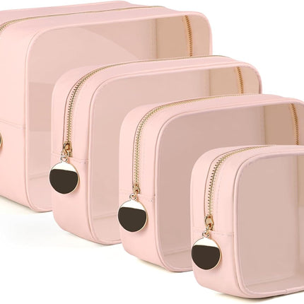 4PCS Clear Makeup Bag Set, Waterproof TPU Purse Organizer Pouches, TSA Approved Toiletry Bag, Diaper Bag Organizer Pouch, Travel Organizer Bags for Women and Kids.
