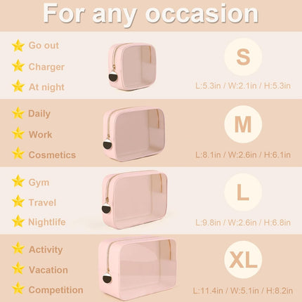 4PCS Clear Makeup Bag Set, Waterproof TPU Purse Organizer Pouches, TSA Approved Toiletry Bag, Diaper Bag Organizer Pouch, Travel Organizer Bags for Women and Kids.